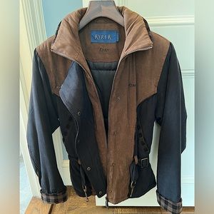 KYRA K SUEDE EQUESTRIAN RIDING JACKET! Two tone brown! MINT CONDITION! Size S